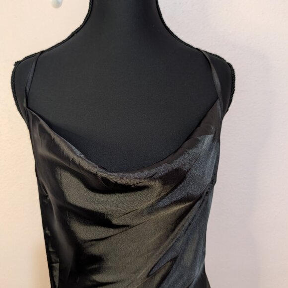 The Black Satin Cowl Neck Midi Dress with Side Ruched - Picture 6 of 15
